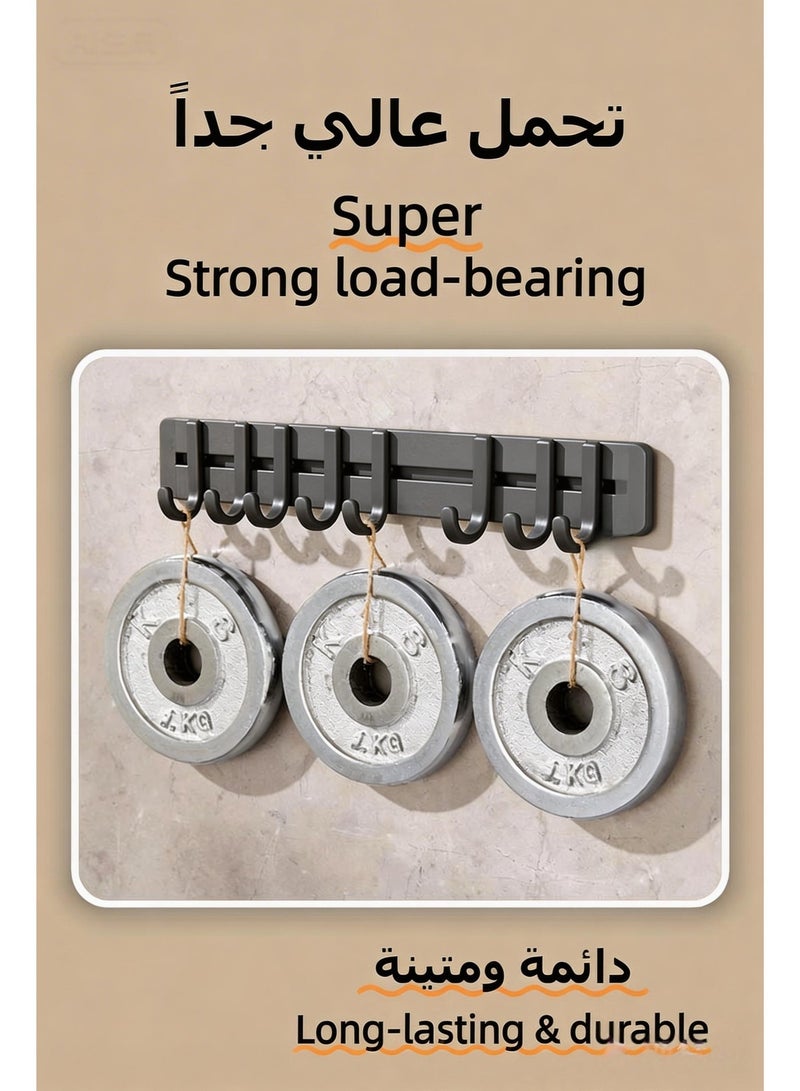 علاقة جدارية بثمانية خطافات، لون رمادي داكن، تخزين لغرفة النوم، خطافات تعليق، رف جداري للمعاطف والمناشف بثمانية خطافات للأرواب والحقائب والمفاتيح والمناشف للحمام - Image 5